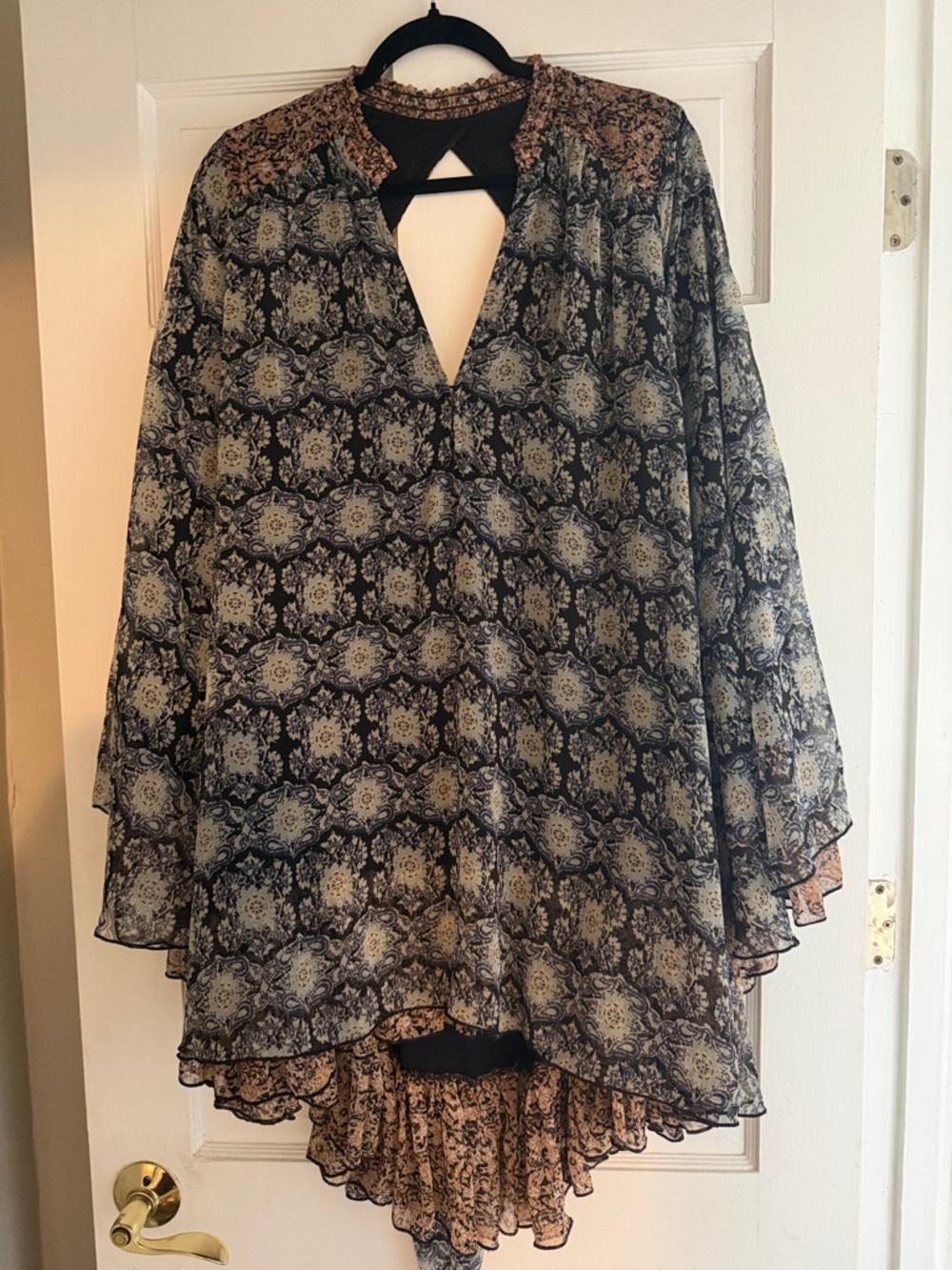 Free People Navy Top with Blue Floral Scarf Detail